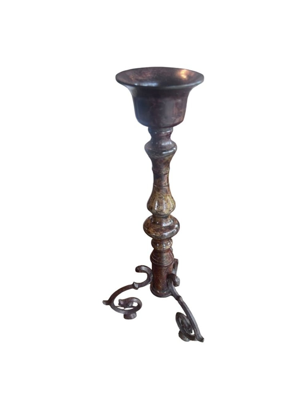 Brown Metal Scroll Taper Candle Holder 12 Inch Wrought Iron Style Candlestick